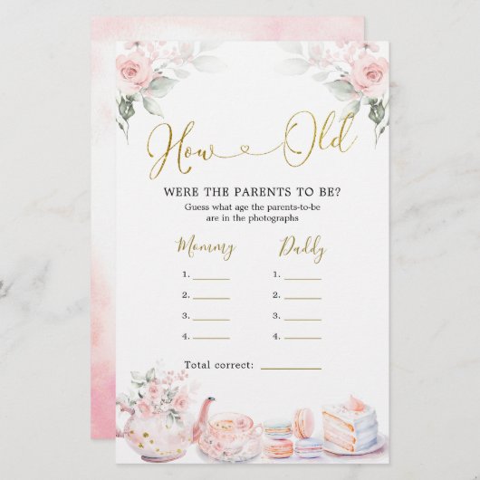 ピンクのフローラ赤ちゃんシャワー茶パーティー歳の両親 (正面/裏面)