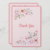 ピンクのフローラ赤ちゃんシャワー サンキューカード (正面/裏面)