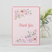 ピンクのフローラ赤ちゃんシャワー サンキューカード (スタンド正面)