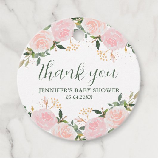 ピンクのフローラ赤ちゃんシャワー フェイバータグ (正面)