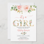 ピンクのフローラ赤ちゃんシャワー 招待状 (正面)