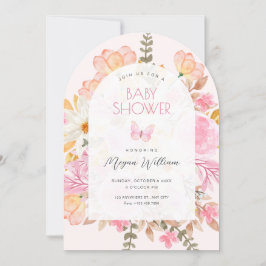 ピンクのフローラ赤ちゃんシャワー 招待状