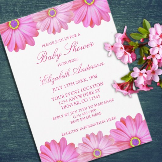 ピンクのフローラ赤ちゃんシャワー 招待状