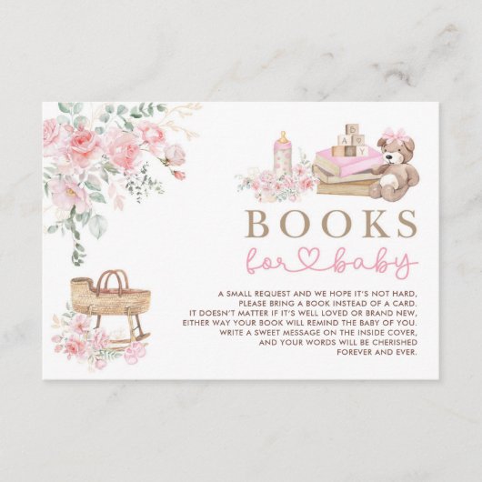 ピンクのフローラ赤ちゃん服の本のための女の子 エンクロージャーカード (正面)