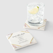 ピンクのフローラ赤面ジオメトリ日付の保存 ストーンコースター (横)