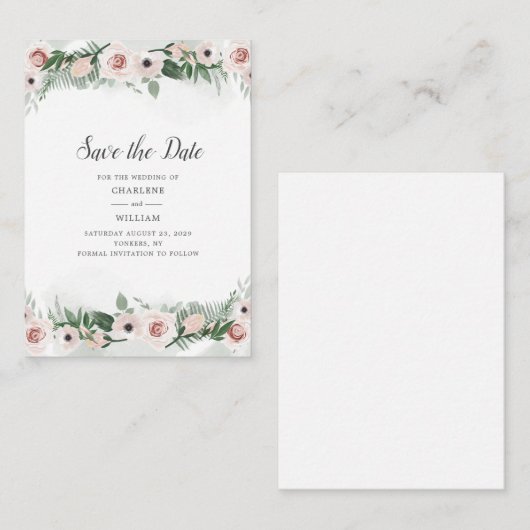 ピンクのフローラ赤面トレンディー水の色日付を保存 ノートカード (正面/裏面)