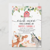 ピンクのフローラ農園動物2nd誕生日 招待状 (正面)