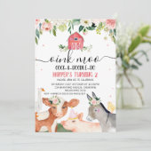 ピンクのフローラ農園動物2nd誕生日 招待状 (スタンド正面)