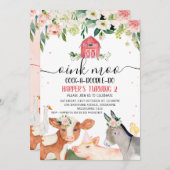 ピンクのフローラ農園動物2nd誕生日 招待状 (正面/裏面)