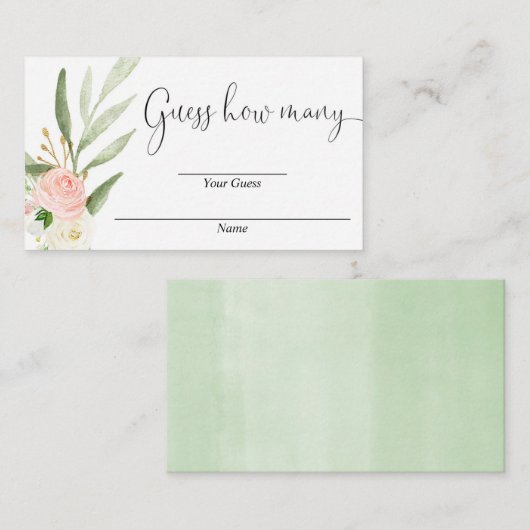 ピンクのフローラ金ゴールドの赤ちゃんシャワーカードの数を推測 エンクロージャーカード (正面/裏面)