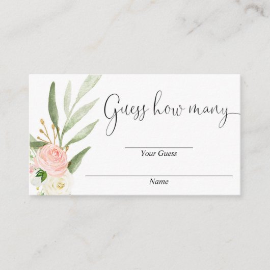 ピンクのフローラ金ゴールドの赤ちゃんシャワーカードの数を推測 エンクロージャーカード (正面)