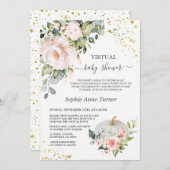 ピンクのフローラ金ゴールドカボチャ仮想ベビーシャワー 招待状 (正面/裏面)