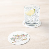 ピンクのフローラ金ゴールドカボチャ感謝祭秋の結婚式 ラウンドペーパーコースター (インサイチュ)