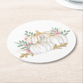 ピンクのフローラ金ゴールドカボチャ感謝祭秋の結婚式 ラウンドペーパーコースター (アングル)