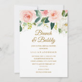 ピンクのフローラ金ゴールドグリッターブランチと泡立ち 招待状 (正面)