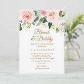 ピンクのフローラ金ゴールドグリッターブランチと泡立ち 招待状 (スタンド正面)