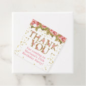 ピンクのフローラ金ゴールドグリッター誕生日パーティーの好意 フェイバータグ (インサイチュ)