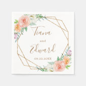 ピンクのフローラ金ゴールドジオメトリックウォーター結婚カラー スタンダードカクテルナプキン (正面)