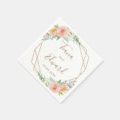 ピンクのフローラ金ゴールドジオメトリックウォーター結婚カラー スタンダードカクテルナプキン (角)