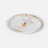 ピンクのフローラ金ゴールドフェアリー誕生日パーティー ペーパープレート (アングル)