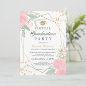 ピンクのフローラ金ゴールドフレームの写真バーチャル卒業 招待状 (スタンド正面)