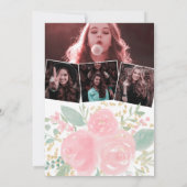 ピンクのフローラ金ゴールドフレームの写真バーチャル卒業 招待状 (裏面)