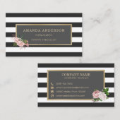 ピンクのフローラ金ゴールドフレームストライプオン |名刺 名刺 (正面/裏面)