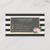 ピンクのフローラ金ゴールドフレームストライプオン |名刺 名刺 (裏面)