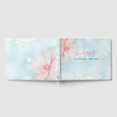 ピンクのフローラ金ゴールドフレームブルーウォーターカラーゲスト ゲストブック (全面)