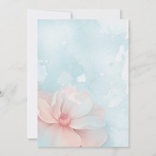 ピンクのフローラ金ゴールドフレームブルー結婚ウォーター色 招待状 (裏面)