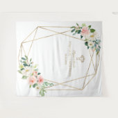 ピンクのフローラ金ゴールドフレーム聖体背景 タペストリー (正面(横))