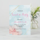 ピンクのフローラ金ゴールドフレーム青い水色の甘い16 招待状 (スタンド正面)
