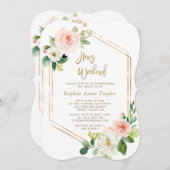 ピンクのフローラ金ゴールドフレームhensバチェロレッテ週末 招待状 (正面/裏面)