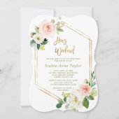 ピンクのフローラ金ゴールドフレームhensバチェロレッテ週末 招待状 (正面)