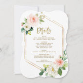 ピンクのフローラ金ゴールドフレームhensバチェロレッテ週末 招待状 (裏面)