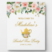 ピンクのフローラ金ゴールドブライダルシャワーティーパーティーへようこそ フォトプラーク (正面)