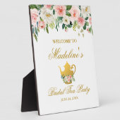 ピンクのフローラ金ゴールドブライダルシャワーティーパーティーへようこそ フォトプラーク (側面)