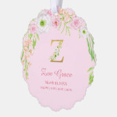 ピンクのフローラ金ゴールドレター"Z"モノグラム誕生統計 オーナメントカード (左)