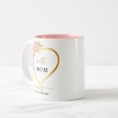 ピンクのフローラ金ゴールド最高のハートママ今まで ツートーンマグカップ (正面左)