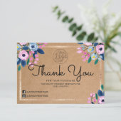 ピンクのフローラ金ゴールド水の色お客様ありがとう サンキューカード (スタンド正面)