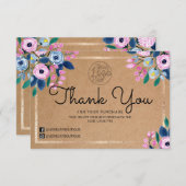 ピンクのフローラ金ゴールド水の色お客様ありがとう サンキューカード (正面/裏面)