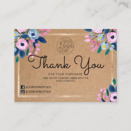 ピンクのフローラ金ゴールド水の色お客様ありがとう 名刺