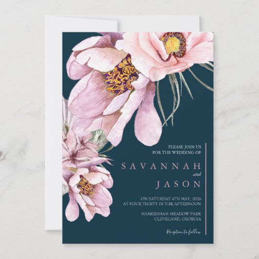 ピンクのフローラ開花ひまわり結婚式の招待 招待状 (正面)