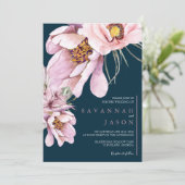 ピンクのフローラ開花ひまわり結婚式の招待 招待状 (スタンド正面)