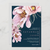 ピンクのフローラ開花ひまわり結婚式の招待 招待状 (正面/裏面)