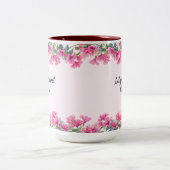 ピンクのフローラ開花 ツートーンマグカップ (中央)