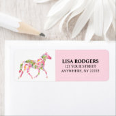 ピンクのフローラ馬の差出人住所ラベルシール ラベル (インサイチュ)