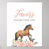 ピンクのフローラ馬の誕生日の好意サイン ポスター (正面)