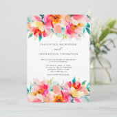 ピンクのフローラ鮮やか水彩結婚式招待状 招待状 (スタンド正面)