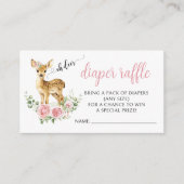 ピンクのフローラ鹿の赤ちゃん女の子シャワーおむつラッフル エンクロージャーカード (正面)